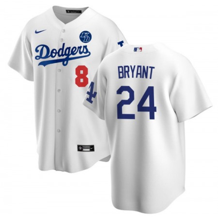 Men's Los Angeles Dodgers Front #8 Back #24 Kobe Bryant White 2020 KB Patch Cool Base Stitched Jersey