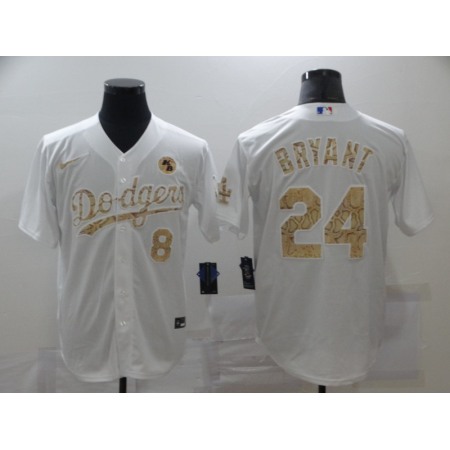 Men's Los Angeles Dodgers Front #8 Back #24 Kobe Bryant With KB Patch White Cool Base Stitched Jersey