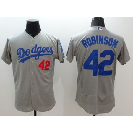 Dodgers #42 Jackie Robinson Grey Flexbase Authentic Collection Stitched MLB Jersey