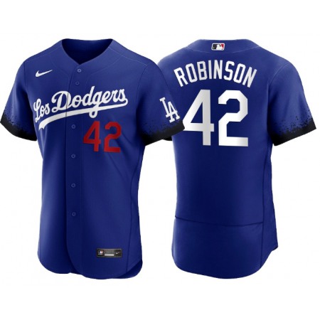 Men's Los Angeles Dodgers #42 Jackie Robinson 2021 Royal City Connect Flex Base Stitched Baseball Jersey