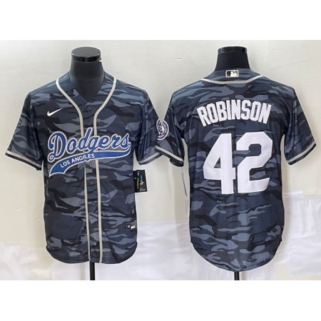 Men's Los Angeles Dodgers #42 Jackie Robinson Gray Camo Cool Base With Patch Stitched Baseball Jersey