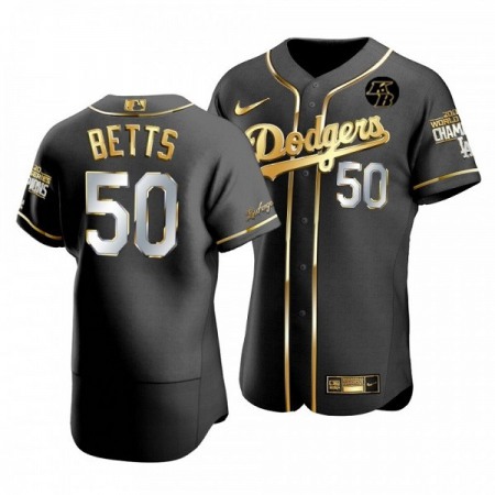 Men's Los Angeles Dodgers #50 Mookie Betts 2020 World Series Champions Black Golden Sttiched MLB Jersey