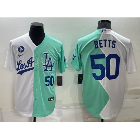 Men's Los Angeles Dodgers #50 Mookie Betts 2022 All-Star White/Green Cool Base Stitched Baseball Jersey