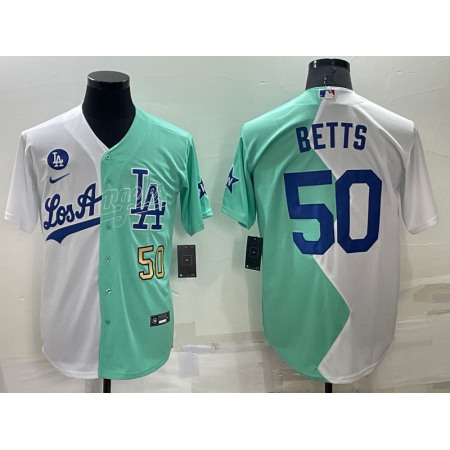Men's Los Angeles Dodgers #50 Mookie Betts 2022 All-Star White/Green Cool Base Stitched Baseball Jersey