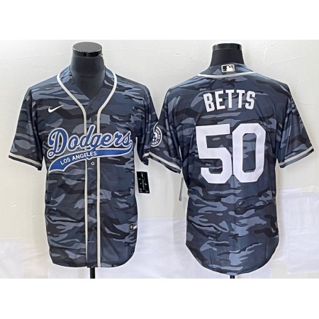 Men's Los Angeles Dodgers #50 Mookie Betts Gray Camo Cool Base With Patch Stitched Baseball Jersey
