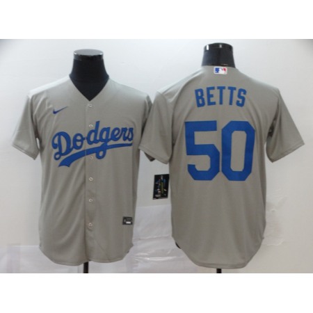 Men's Los Angeles Dodgers #50 Mookie Betts Grey Cool Base Stitched MLB Jersey