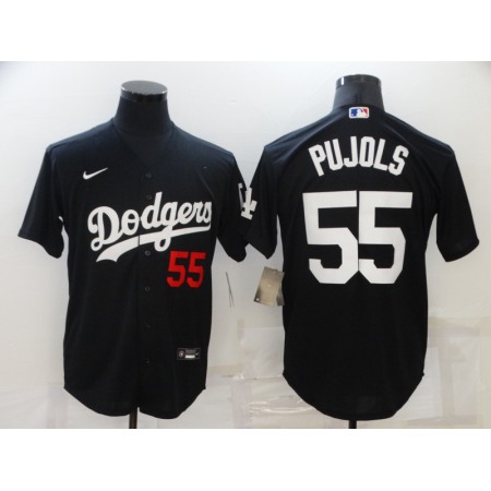 Men's Los Angeles Dodgers #55 Albert Pujols Black Cool Base Stitched Baseball Jersey