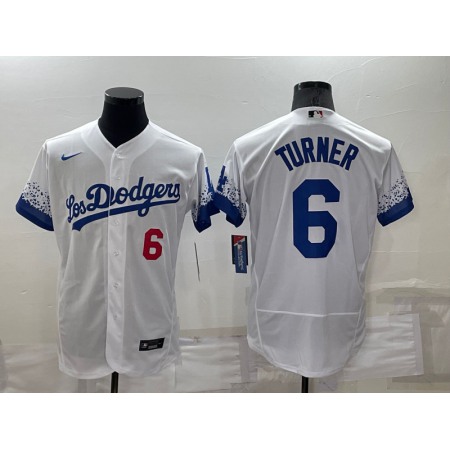 Men's Los Angeles Dodgers #6 Trea Turner 2021 White City Connect Flex Base Stitched Baseball Jersey