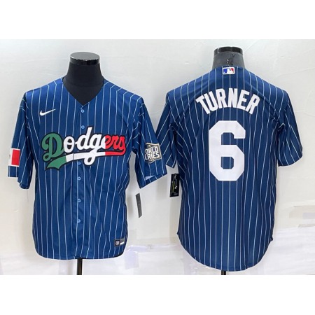 Men's Los Angeles Dodgers #6 Trea Turner Navy Mexico World Series Cool Base Stitched Baseball Jersey