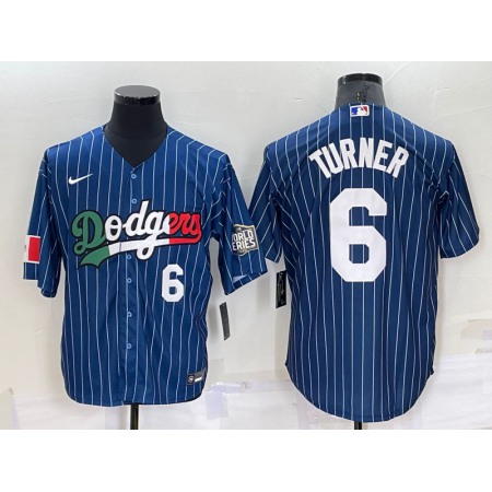 Men's Los Angeles Dodgers #6 Trea Turner Navy Mexico World Series Cool Base Stitched Baseball Jersey