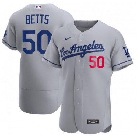 Men's Los Angeles Dodgers #50 Mookie Betts Grey Flex Base Stitched Jersey