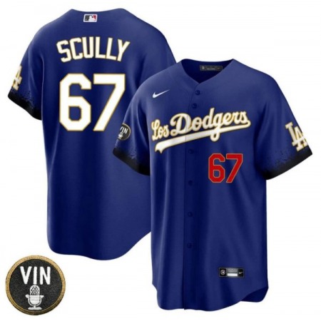 Men's Los Angeles Dodgers #67 Vin Scully 2022 Navy Vin Scully Patch Cool Base Stitched Baseball Jersey