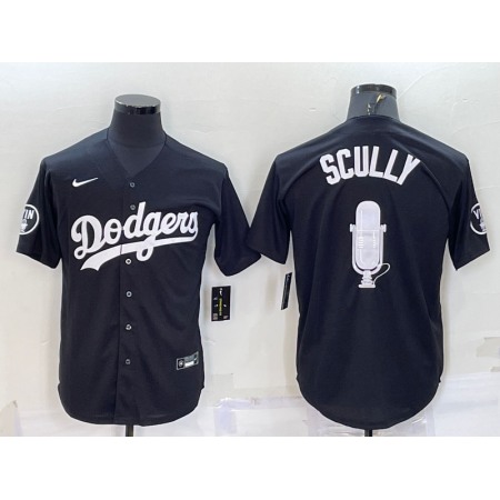 Men's Los Angeles Dodgers #67 Vin Scully Black Big Logo With Vin Scully Patch Stitched Jersey