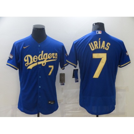 Men's Los Angeles Dodgers #7 Julio Urias Blue Gold 2020 World Series Flex Base Stitched Jersey