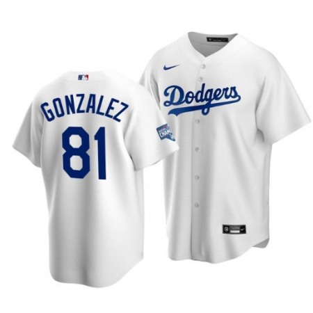 Men's Los Angeles Dodgers #81 Victor Gonzalez White 2020 World Series Champions Home Patch Cool Base Stitched Jersey