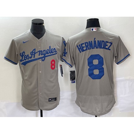 Men's Los Angeles Dodgers #8 Enrique Hernandez Gray Flex Base Stitched Baseball Jersey