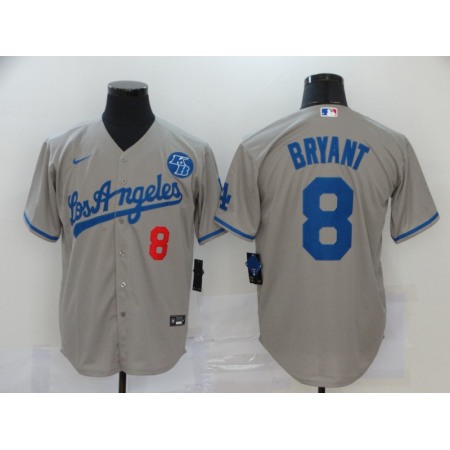 Men's Los Angeles Dodgers #8 Kobe Bryant Grey 2020 KB Patch Cool Base Stitched Jersey