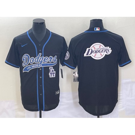 Men's Los Angeles Dodgers Black Team Big Logo With Patch Cool Base Stitched Baseball Jersey