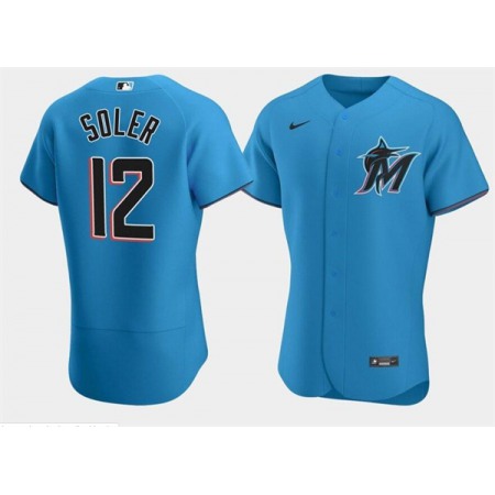 Men's Miami Marlins #12 Jorge Soler Blue Flex Base Stitched Jersey
