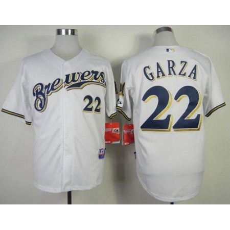 Brewers #22 Matt Garza White Cool Base Stitched MLB Jersey