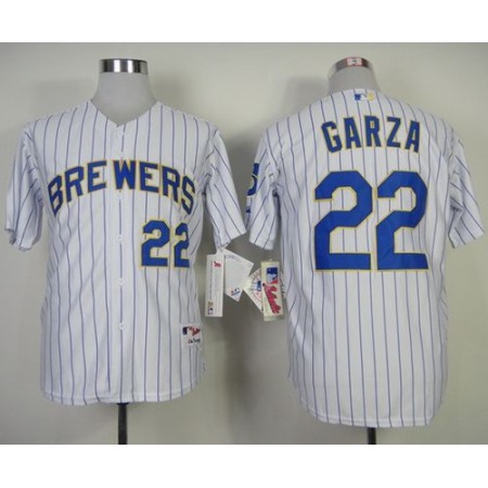 Brewers #22 Matt Garza White (blue strip) Stitched MLB Jersey