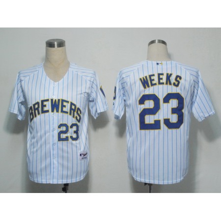 Brewers #23 Rickie Weeks White Blue Strip Stitched MLB Jersey