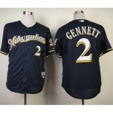 Brewers #2 Scooter Gennett Navy Blue Alternate Road Cool Base Stitched MLB Jersey