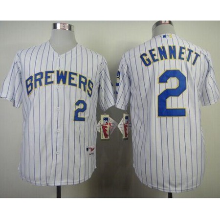 Brewers #2 Scooter Gennett White (blue strip) Stitched MLB Jersey