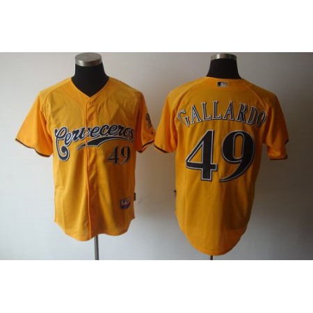 Brewers #49 Yovani Gallardo Yellow Cerveceros Cool Base Stitched MLB Jersey