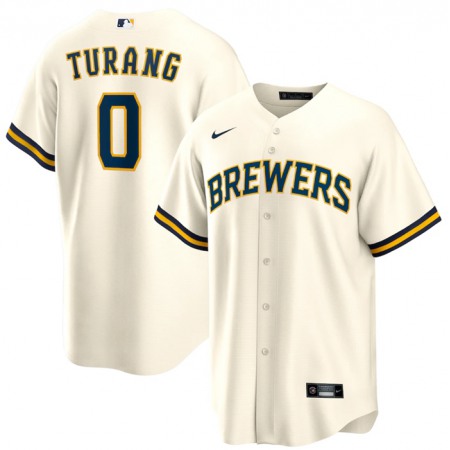 Men's Milwaukee Brewers #0 Brice Turang Cream Cool Base Stitched Jersey