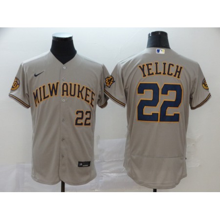 Men's Milwaukee Brewers #22 Christian Yelich Grey Flex Base Stitched MLB Jersey