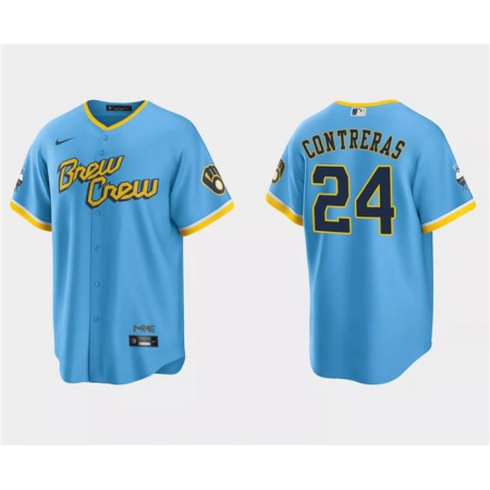Men's Milwaukee Brewers #24 William Contreras Powder Blue 2022 City Connect Cool Base Stitched Jersey