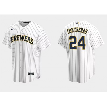 Men's Milwaukee Brewers #24 William Contreras White Cool Base Stitched Jersey