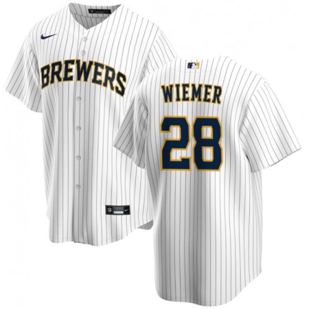 Men's Milwaukee Brewers #28 Joey Wiemer White Cool Base Stitched Jersey