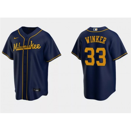 Men's Milwaukee Brewers #33 Jesse Winker Navy Cool Base Stitched Jersey