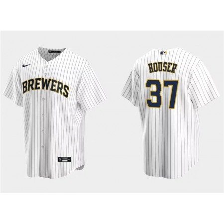 Men's Milwaukee Brewers #37 Adrian Houser White Cool Base Stitched Jersey