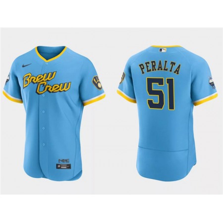 Men's Milwaukee Brewers #51 Freddy Penalta Powder Blue 2022 City Connect Flex Base Stitched MLB Jersey