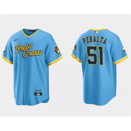 Men's Milwaukee Brewers #51 Freddy Penalta Powder Blue City Connect Cool Base Stitched Jersey