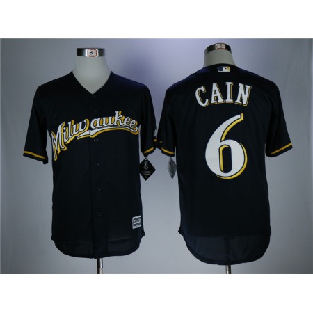 Men's Milwaukee Brewers #6 Lorenzo Cain navy Coolbase Stitched MLB Jersey