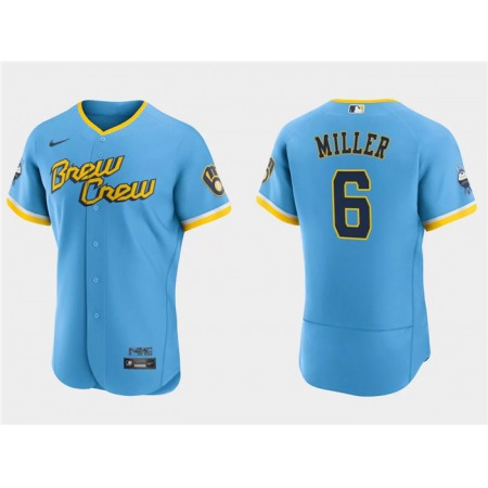Men's Milwaukee Brewers #6 Owen Miller Powder Blue 2022 City Connect Flex Base Stitched MLB Jersey