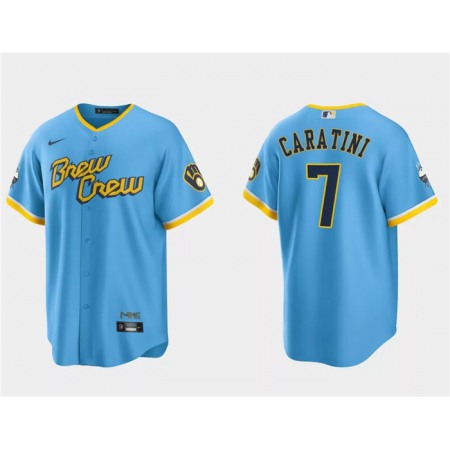 Men's Milwaukee Brewers #7 Victor Caratini Powder Blue 2022 City Connect Cool Base Stitched Jersey