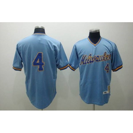 Mitchell and Ness Brewers #4 Paul Molitor Stitched Blue Throwback MLB Jersey