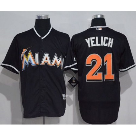 marlins #21 Christian Yelich Black New Cool Base Stitched MLB Jersey