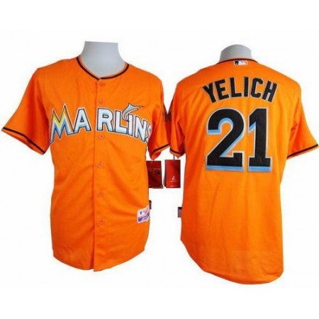 marlins #21 Christian Yelich Orange Cool Base Stitched MLB Jersey