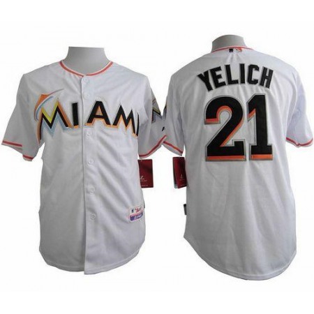 marlins #21 Christian Yelich White Cool Base Stitched MLB Jersey