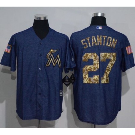 marlins #27 Giancarlo Stanton Denim Blue Salute to Service Stitched MLB Jersey