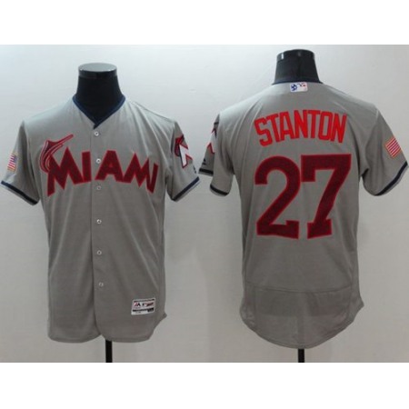 marlins #27 Giancarlo Stanton Grey Fashion Stars & Stripes Flexbase Authentic Stitched MLB Jersey
