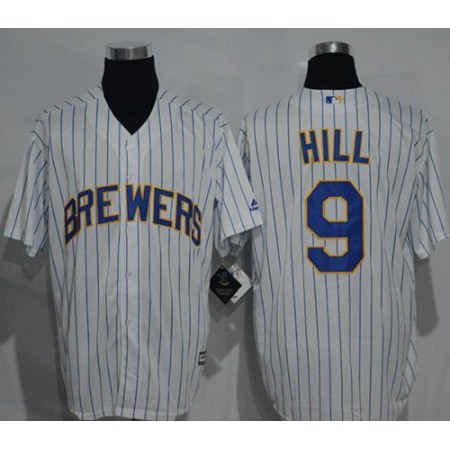 Brewers #9 Aaron Hill White (blue strip) New Cool Base Stitched MLB Jersey
