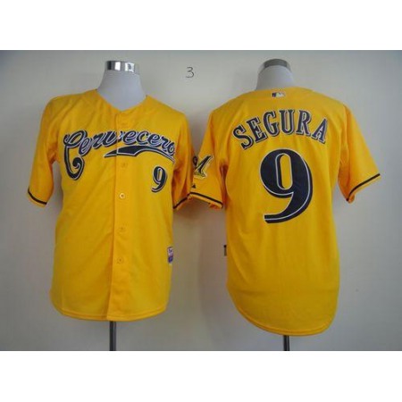 Brewers #9 Jean Segura Yellow Cerveceros Cool Base Stitched MLB Jersey