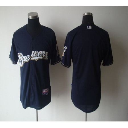 Brewers Blank Blue Cool Base Stitched MLB Jersey